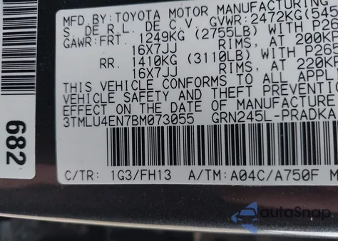 2011 Toyota Tacoma Base V6 из США, поврежденный, VIN 3TMLU4EN7BM073055